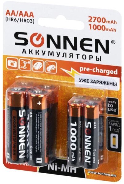 

Аккумулятор Sonnen AA 2700мАч + AAA 1000мАч (8 шт)