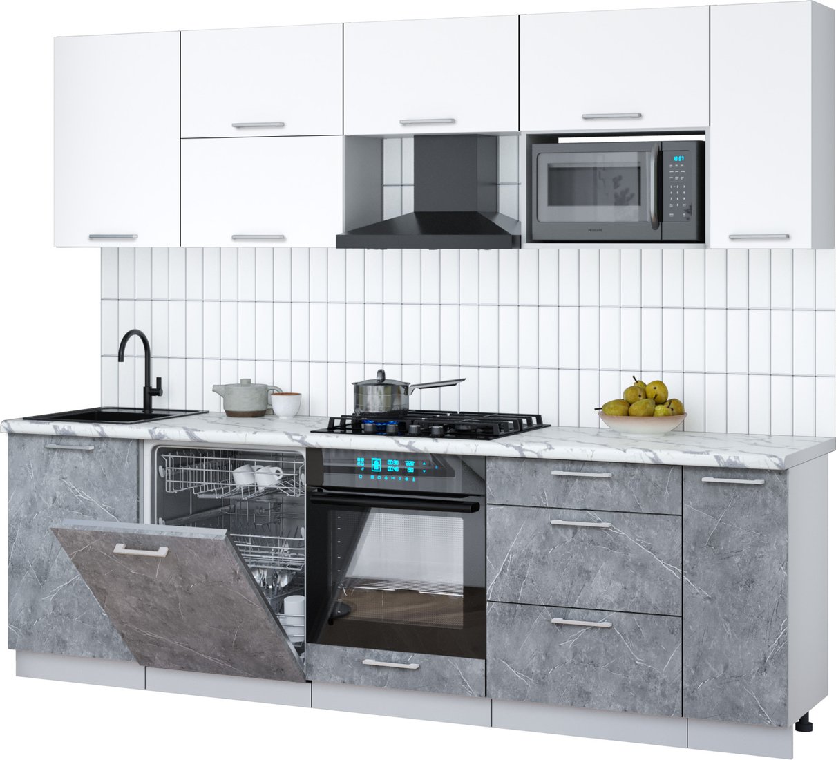 

Готовая кухня Интерлиния Мила Gloss 2.6-ПМ2 (керамика/белый/белый гранит)