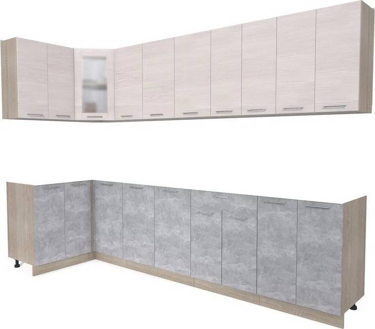 

Готовая кухня Интерлиния Мила 12x30 без столешницы (вудлайн кремовый/бетон)