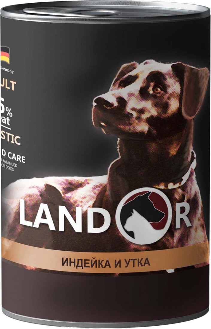 

Консервированный корм для собак Landor Adult Turkey and Duck 400 г