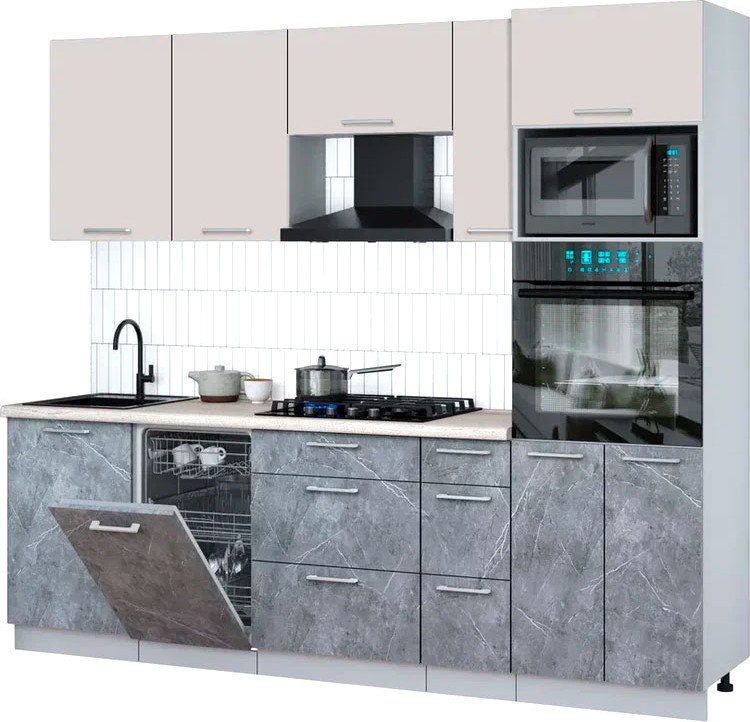 

Готовая кухня Интерлиния Мила Gloss 2.45-ПМ3 (керамика/кашемир/травертин серый)