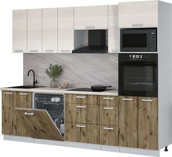 

Готовая кухня Интерлиния Мила Лайт 2.7-ПМ1 (вудлайн кремовый/дуб веллингтон/бискайская сосна)