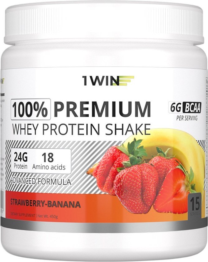 

Протеин сывороточный (концентрат) 1WIN Premium Whey (клубника/банан, 450г)