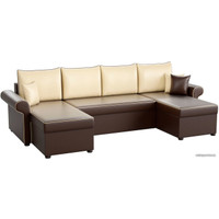 П-образный диван Mebelico Милфорд П 60843 (коричневый/бежевый)