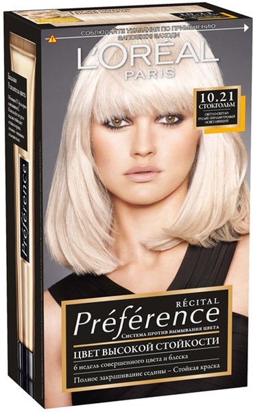 

Крем-краска для волос L'Oreal Recital Preference 10.21 Светло-светло-русый перламутровый