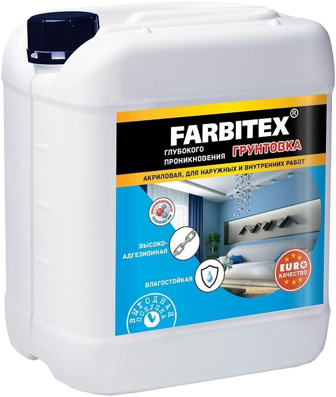 

Акриловая грунтовка Farbitex Фасадная грунтовка глубокого проникновения 3 кг