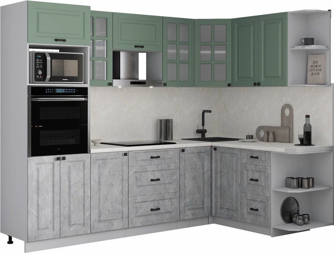 

Готовая кухня Интерлиния Мила Деко 1.68x2.6 PR (керамика/мята/опал светлый)