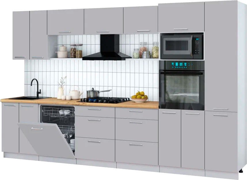 

Готовая кухня Интерлиния Мила Gloss 3.4-ПМ1 (грей/грей/дуб бунратти)