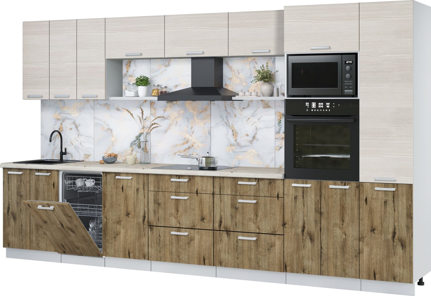 

Готовая кухня Интерлиния Мила Лайт 3.7-ПМ3 (вудлайн кремовый/дуб веллингтон/бискайская сосна)