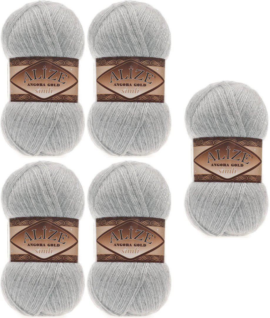 

Набор пряжи для вязания Alize Angora Gold Simli 21 (500 м, серый, 5 мотков)