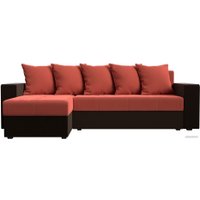 Угловой диван Лига диванов Дубай лайт левый (микровельвет коралловый/коричневый)