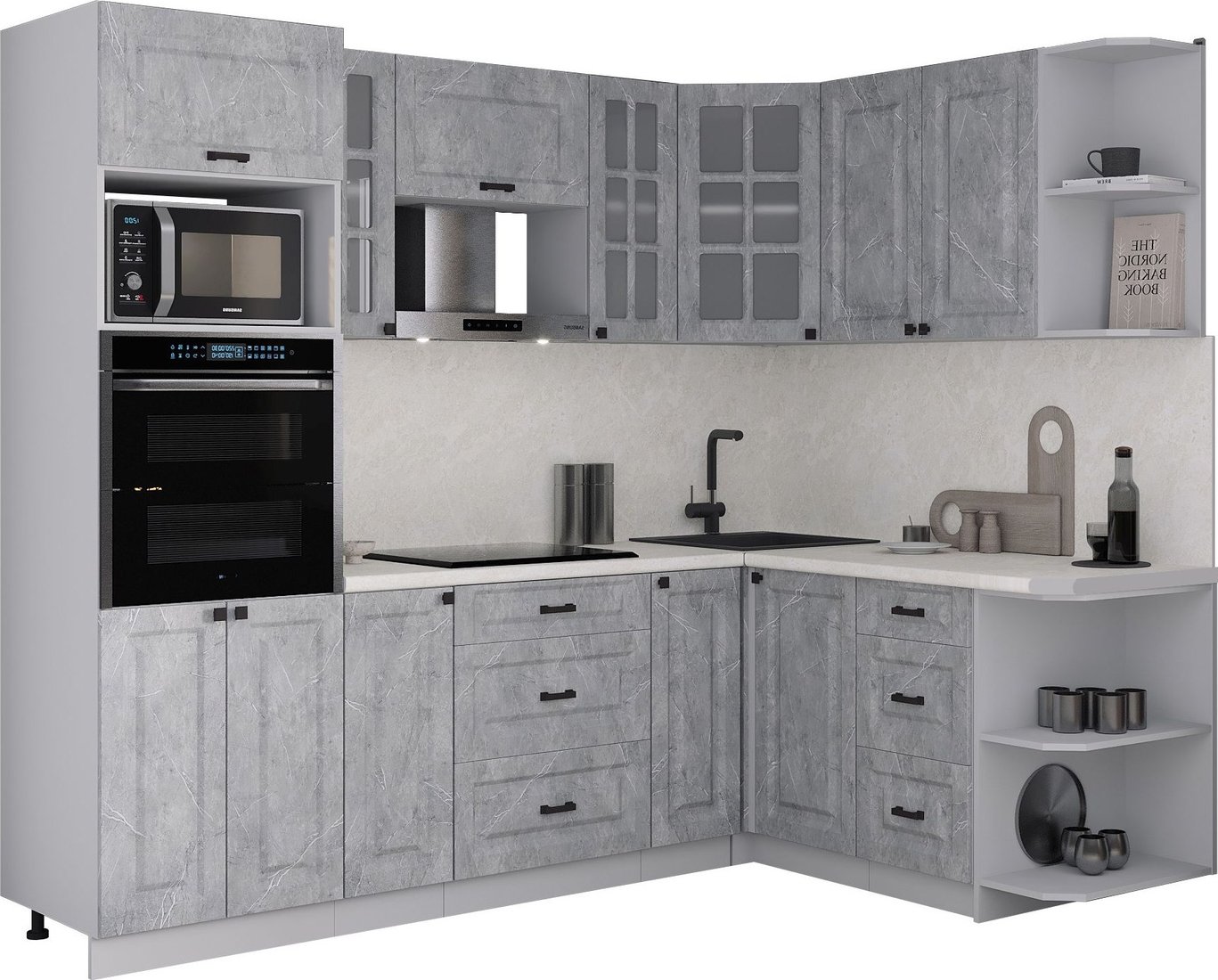 

Готовая кухня Интерлиния Мила Деко 1.68x2.4 PR (керамика/керамика/опал светлый)