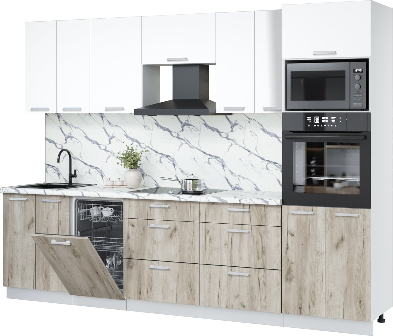 

Готовая кухня Интерлиния Мила Лайт 2.85-ПМ3 (белый платинум/дуб серый/белый гранит)