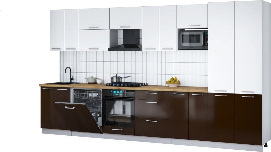 

Готовая кухня Интерлиния Мила Gloss 3.8-ПМ2 (шоколад глянец/белый/дуб бунратти)