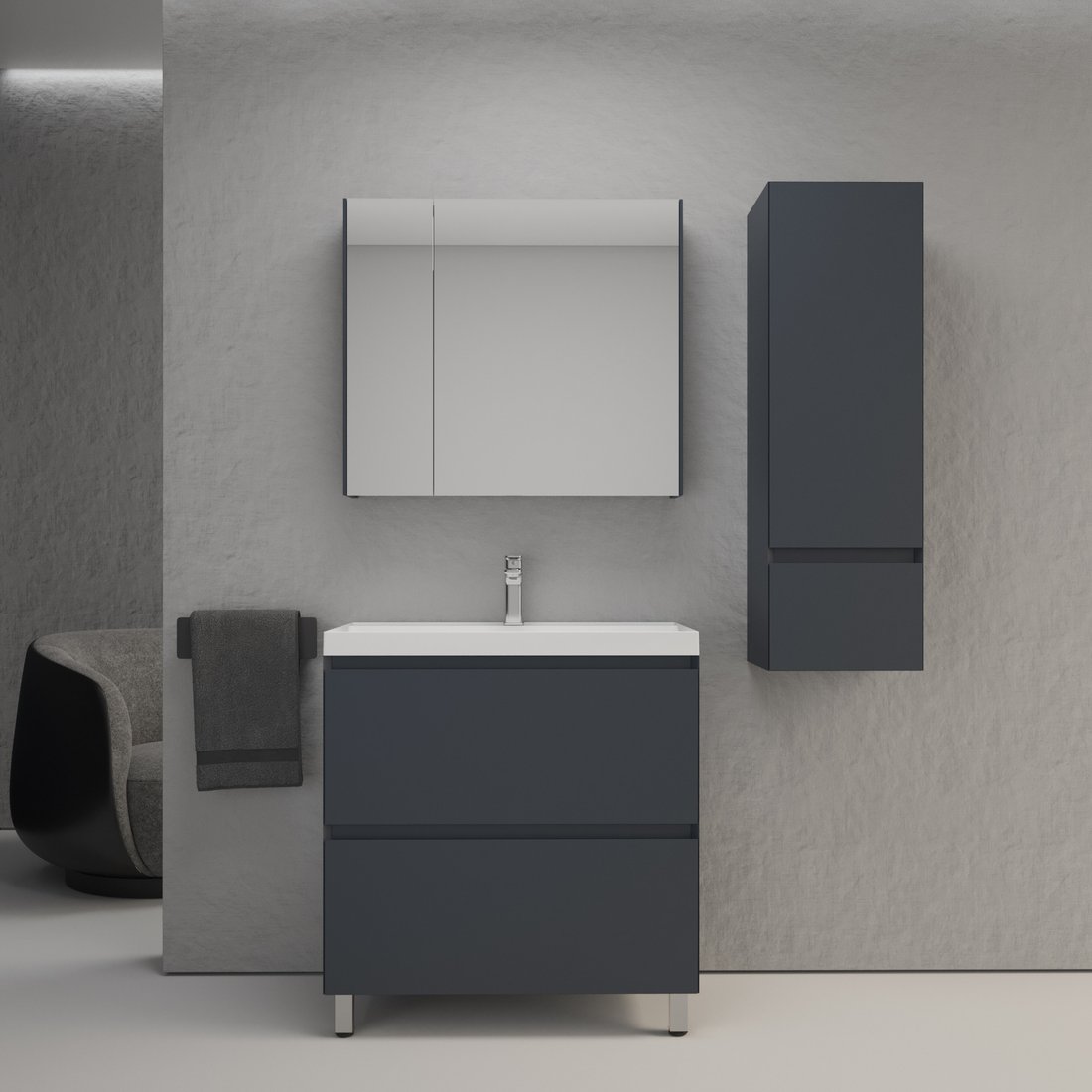 

Symbolite Тумба под умывальник Манхэттен 80 Plus 2 ящика (графит)