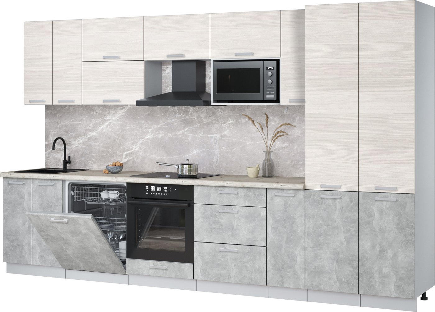 

Готовая кухня Интерлиния Мила Лайт 3.5-ПМ2 (вудлайн кремовый/бетон/бискайская сосна)