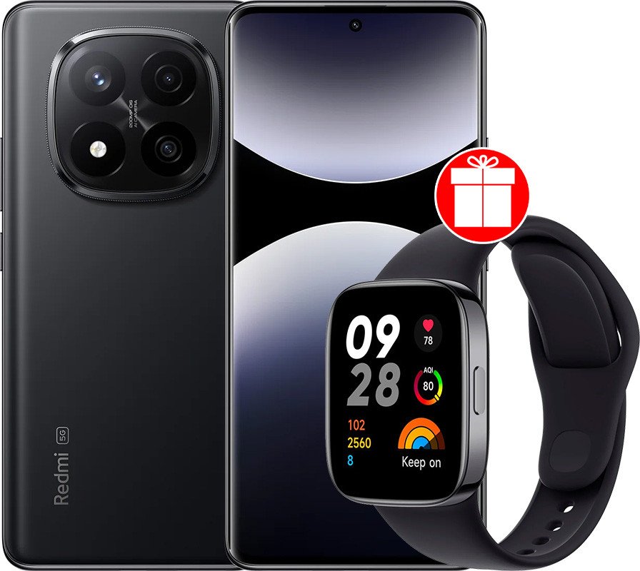 Телефон Xiaomi Redmi Note 14 Pro+ 5G 12GB/512GB международная версия (черный) + умные часы Xiaomi Redmi Watch 3 (черный) по акции