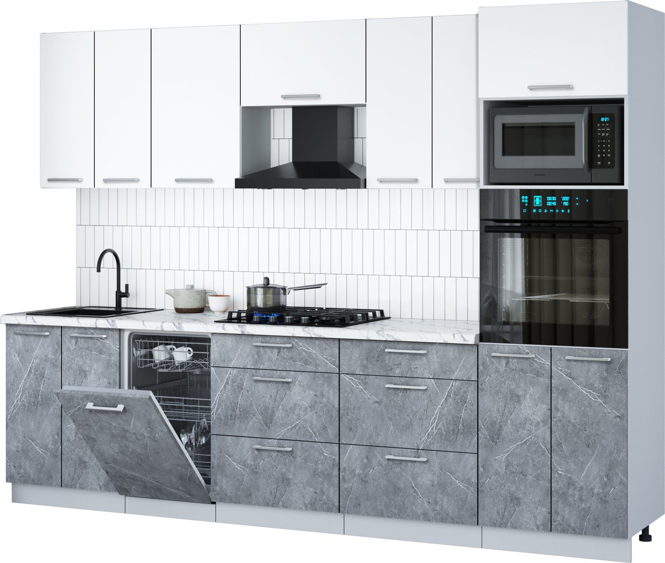 

Готовая кухня Интерлиния Мила Gloss 2.85-ПМ3 (керамика/белый/белый гранит)