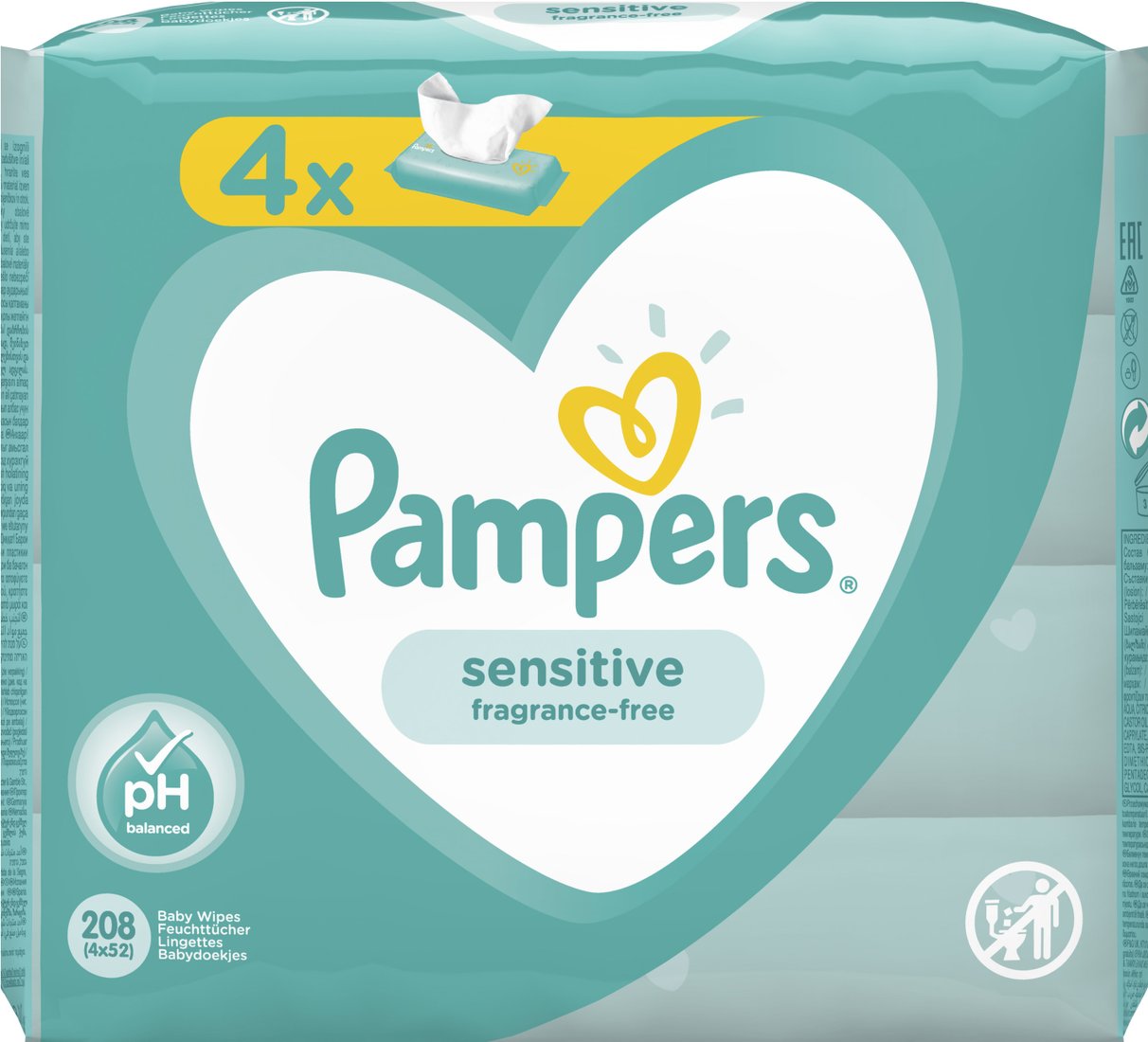 

Влажные салфетки Pampers Sensitive (4x52 шт)