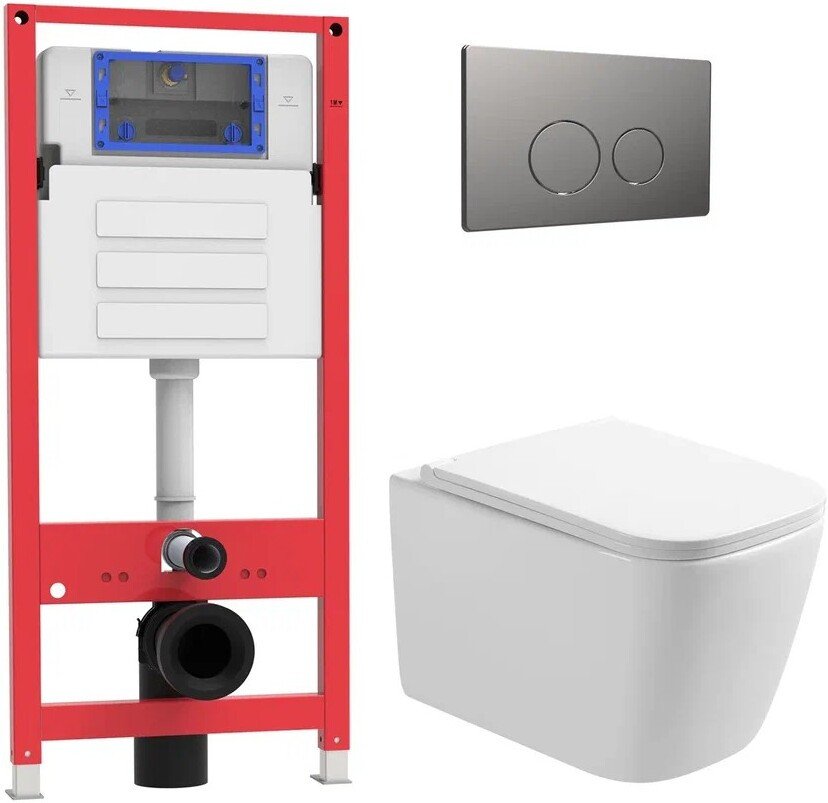 Унитаз подвесной Oliveeka OL-MQ-003 + OL-1216 + OL-R22-BGM (матовый оружейный металл)