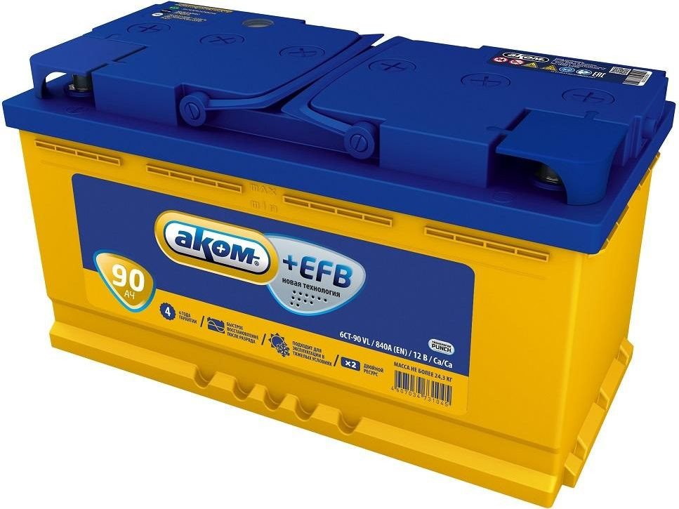 Автомобильный аккумулятор AKOM +EFB 90e (90 А·ч)