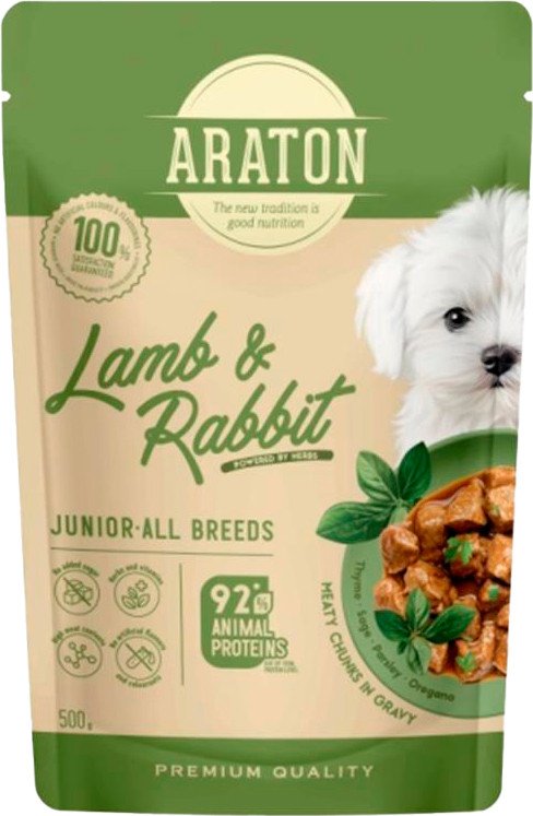 Консервированный корм для собак Araton Junior Кусочки в соусе с ягненком и кроликом 500 г