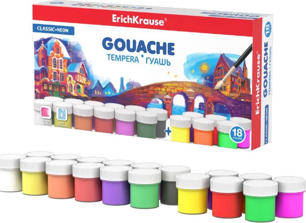 

Гуашь Erich Krause Classic + Neon 54012 (18 цв.)