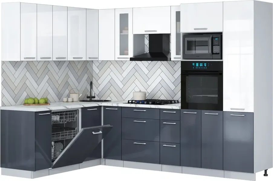 

Готовая кухня Интерлиния Мила Gloss 1.896х2.78 (асфальт глянец/белый глянец/белый гранит)