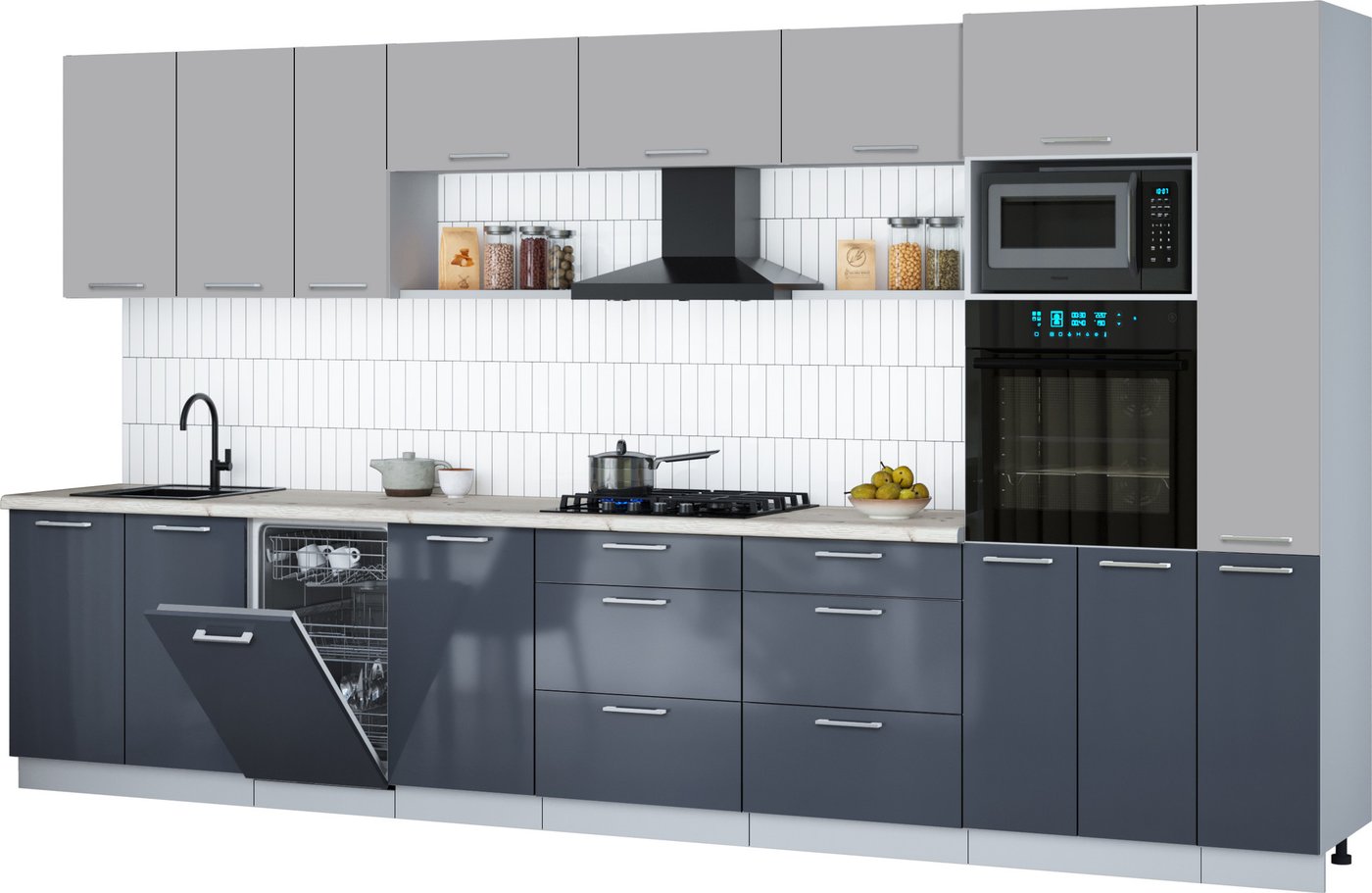 

Готовая кухня Интерлиния Мила Gloss 3.8-ПМ3 (асфальт глянец/грей/бискайская сосна)