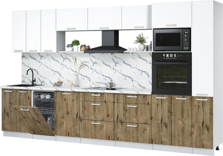 

Готовая кухня Интерлиния Мила Лайт 3.6-ПМ3 (белый платинум/дуб веллингтон/белый гранит)