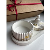 Декоративная шкатулка Gentle Art Декоративный набор из гипса бело-золотой (шкатулка+овальный поднос)