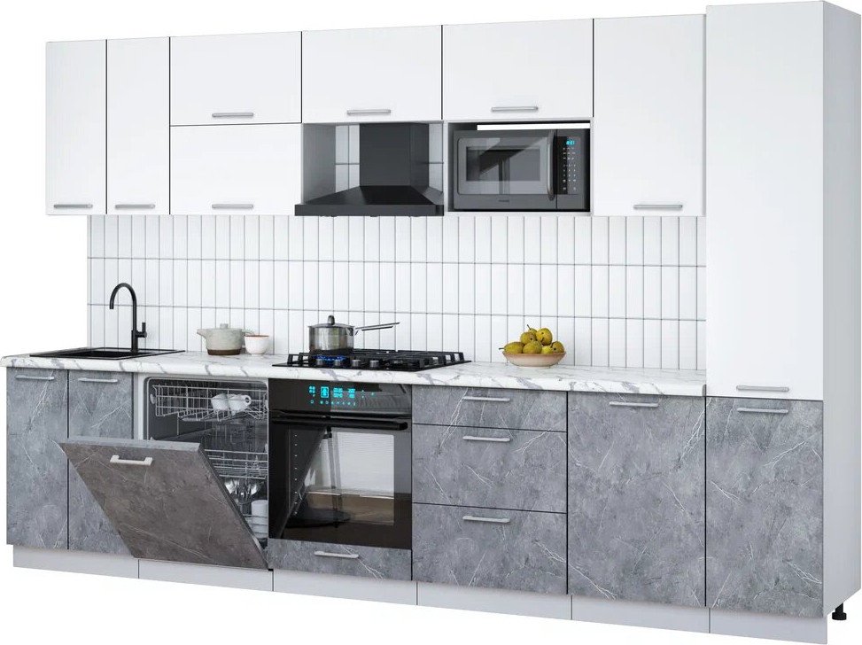 

Готовая кухня Интерлиния Мила Gloss 3.3-ПМ2 (керамика/белый/белый гранит)