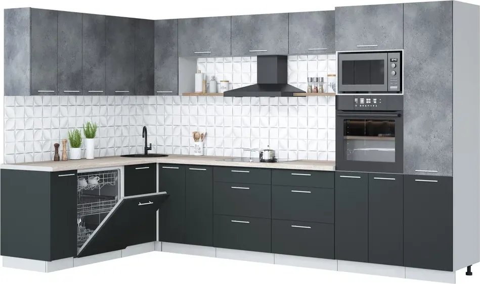 

Готовая кухня Интерлиния Мила Лайт 1.896х3.38 (бетон портленд/антрацит/травертин серый)