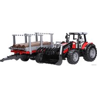 Погрузчик Bruder Massey Ferguson + Frontloader and timber trailer 02046