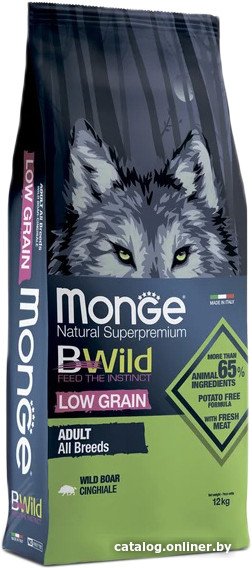 Сухой корм для собак Monge BWild Low Grain All Breeds Adult Wild Boar для всех пород с мясом дикого кабана 12 кг