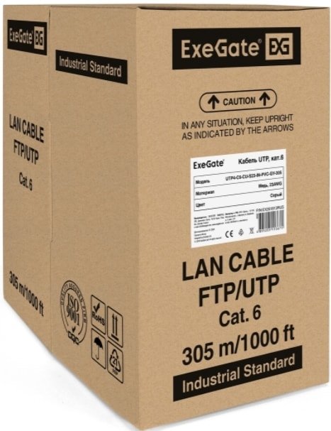 

Кабель ExeGate UTP4-C6-CU-S23-IN-PVC-GY-305 UTP