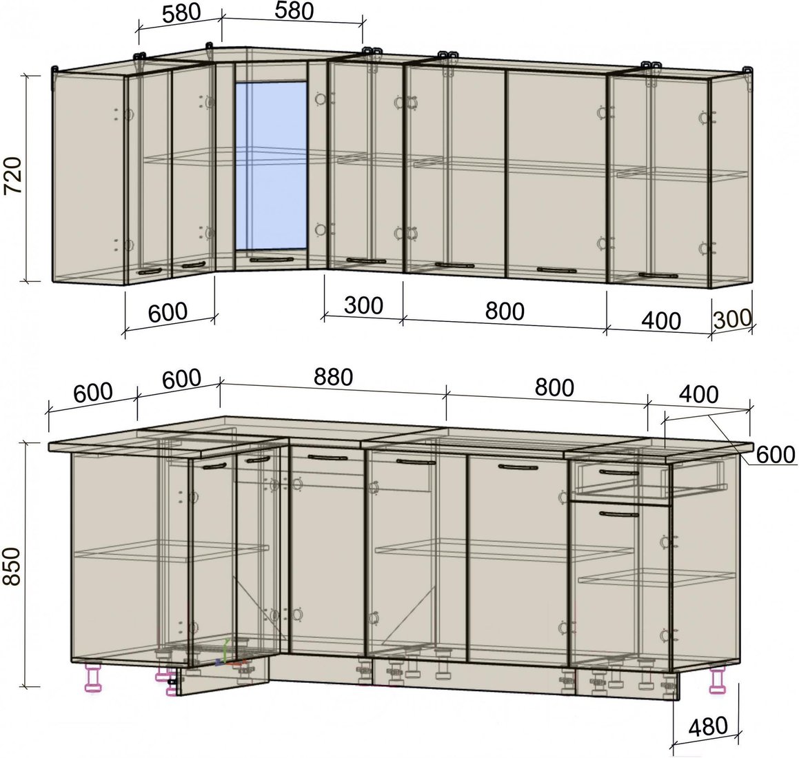 

Готовая кухня Интерлиния Мила 12x21 (антрацит/вудлайн кремовый)