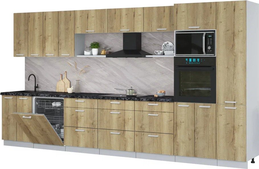 

Готовая кухня Интерлиния Мила Лайт 4.0-ПМ1 (дуб золотой/дуб золотой/кастилло темный)