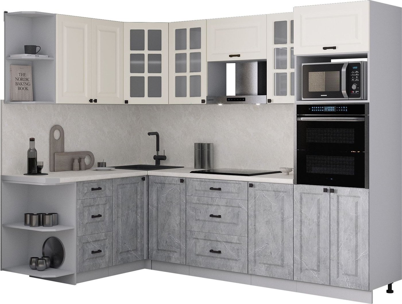 

Готовая кухня Интерлиния Мила Деко 1.68x2.6 LV (керамика/белый/опал светлый)