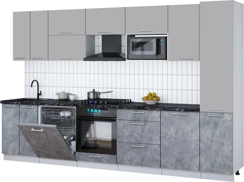 

Готовая кухня Интерлиния Мила Gloss 3.3-ПМ2 (керамика/грей/кастилло темный)