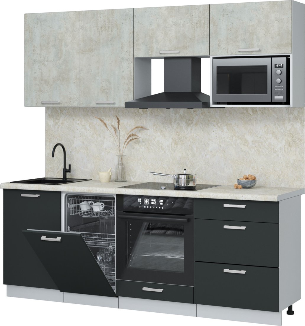 

Готовая кухня Интерлиния Мила Лайт 2.15-ПМ4 (бетон лайт/антрацит/опал светлый)