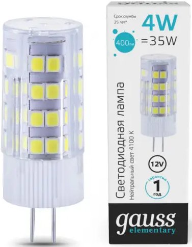 

Светодиодная лампочка Gauss Elementary G4 12V 4W 400lm 4100K 10724