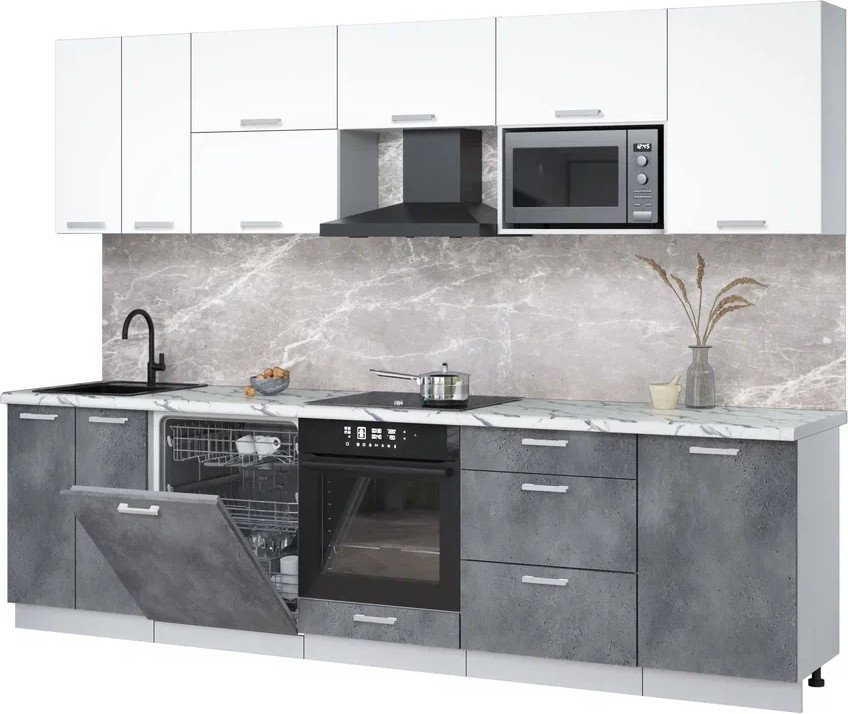 

Готовая кухня Интерлиния Мила Лайт 2.9-ПМ2 (белый платинум/бетон портленд/белый гранит)