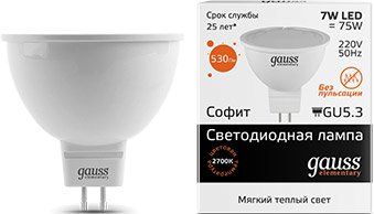 

Светодиодная лампочка Gauss Elementary GU5.3 7Вт 3000K 13517