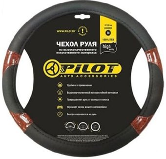Оплетка на руль Pilot ПВХ 1064 (черный/дерево)
