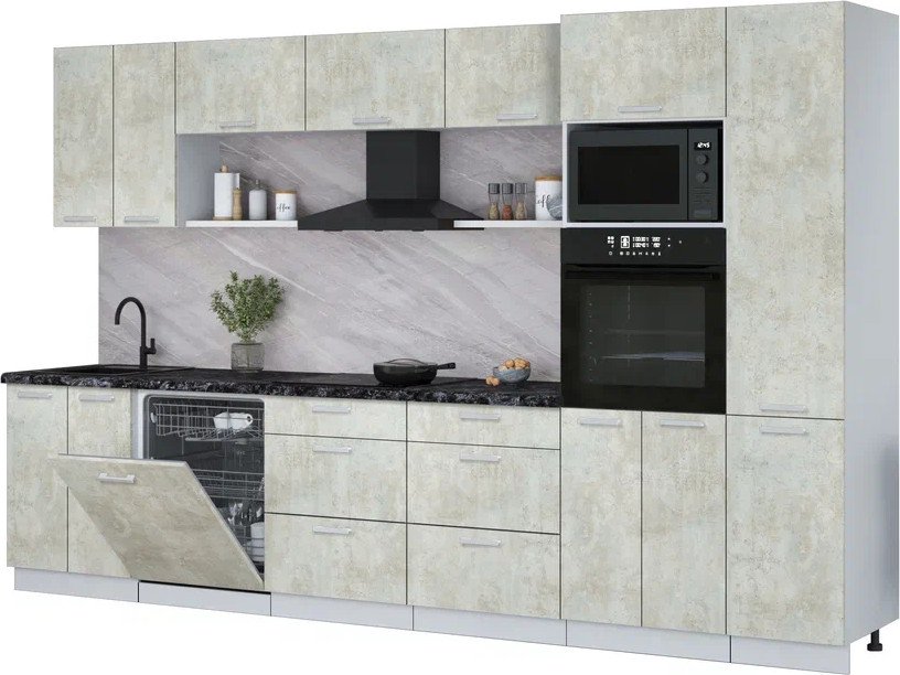 

Готовая кухня Интерлиния Мила Лайт 3.4-ПМ1 (бетон лайт/бетон лайт/кастилло темный)