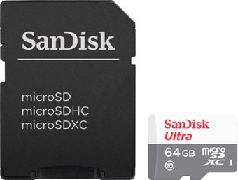 Карта памяти SanDisk Ultra microSDXC 64GB UHS-I/U1 + адаптер [SDSQUNB-064G-GN3MA]
