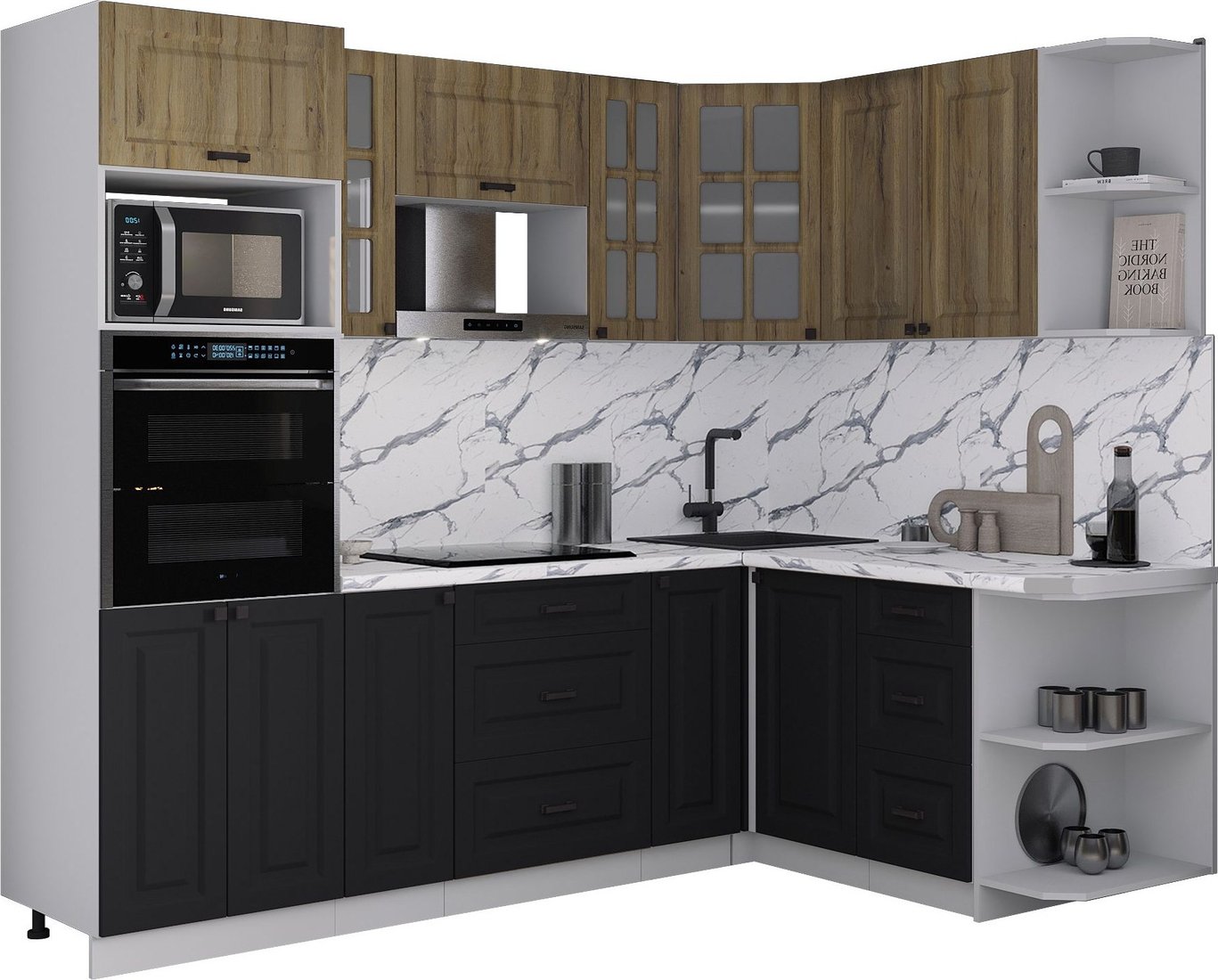 

Готовая кухня Интерлиния Мила Деко 1.68x2.4 PR (черный/дуб вотан/белый гранит)