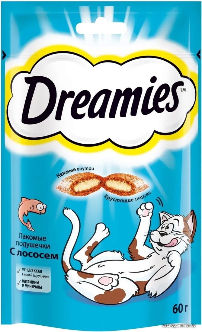 Лакомство для кошек Dreamies лакомые подушечки с лососем 60 г