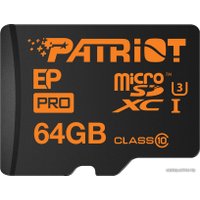 Карта памяти Patriot microSDXC (Class 10) 64GB + адаптер [PEF64GEPMCSXC10]